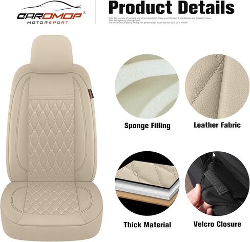 CAROMOP Faux Leather Car Seat Covers 2 Front Set,Luxury and Comfortable Seat Covers for Cars, Airbag Compatible Car Interior Covers, Universal Fit for Suvs,Vans,Trucks(Beige) in Kuwait