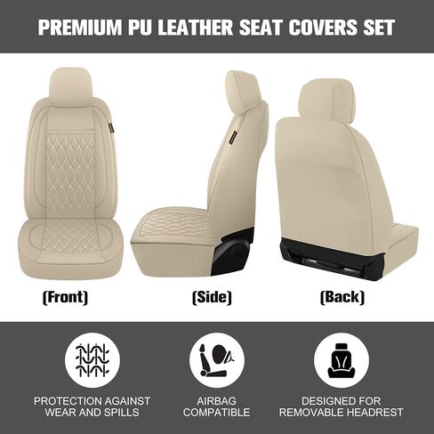 CAROMOP Faux Leather Car Seat Covers 2 Front Set,Luxury and Comfortable Seat Covers for Cars, Airbag Compatible Car Interior Covers, Universal Fit for Suvs,Vans,Trucks(Beige) in Kuwait