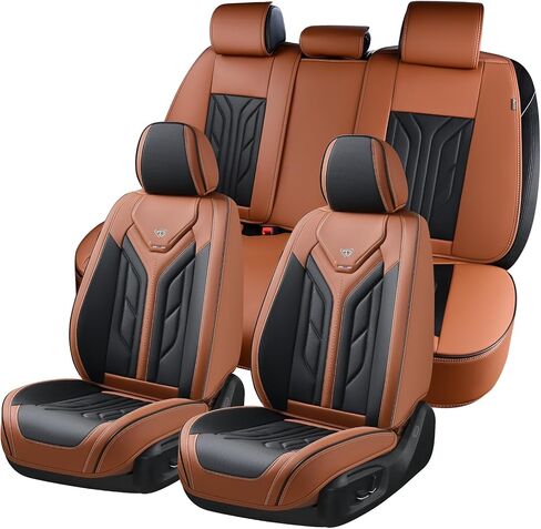 Coverado Seat Covers, Car Seat Covers Full Set, Leather Seat Covers for Cars, Automotive Seat Covers Car Seat Protector Car Accessories Fit for Most Sedans SUV Pick-up Truck(Black&Brown) in Saudi Arabia