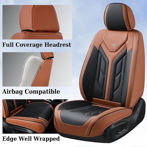 Coverado Seat Covers, Car Seat Covers Full Set, Leather Seat Covers for Cars, Automotive Seat Covers Car Seat Protector Car Accessories Fit for Most Sedans SUV Pick-up Truck(Black&Brown) in Saudi Arabia