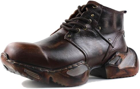 OSSTONE Vintage Moto Boots for Men Fashion lace-up Leather Retro Chukka Boots Casual Shoes OS-5008-S-1-Brown in Saudi Arabia