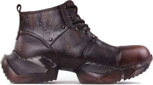 OSSTONE Vintage Moto Boots for Men Fashion lace-up Leather Retro Chukka Boots Casual Shoes OS-5008-S-1-Brown in Saudi Arabia