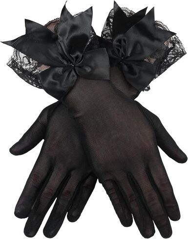 Bencailor Women Lace Gloves Tea Party Wedding Short Bow Sheer Gloves Evening Elegant Accessories for Sun Protection Funeral in Saudi Arabia