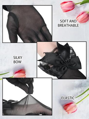 Bencailor Women Lace Gloves Tea Party Wedding Short Bow Sheer Gloves Evening Elegant Accessories for Sun Protection Funeral in Saudi Arabia