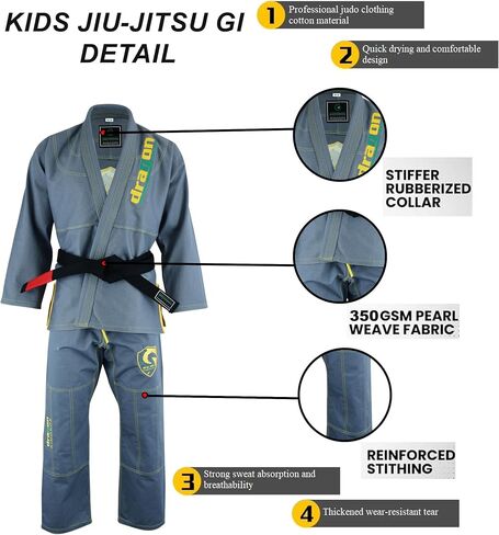 Dragon Brazilian Jiu Jitsu Gi for Kids – Ultra-Light, Preshrunk Youth Grappling Uniform with Free Belt & Bag in Saudi Arabia