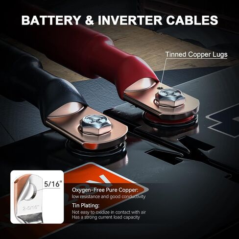 4 AWG Battery Inverter Cable 10 Feet, 4 Gauge Pure Copper Battery Cable 10 Ft with Heavy Duty 5/16" Lugs on Both End for Solar, RV, Marine, Car, Boat (Black&Red) in Kuwait