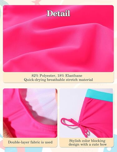 Girls' Swimwear 2PCS Suits Color Block Top with Drawstring Bottoms Teen Bathing Suits for Girls in Kuwait