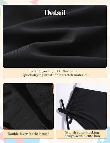 Girls' Swimwear 2PCS Suits Color Block Top with Drawstring Bottoms Teen Bathing Suits for Girls in Kuwait