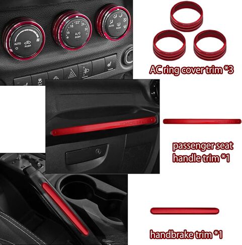 26pcs مجموعة كاملة مجموعة داخلية تتوافق مع Jeep Wrangler JK JKU 2011-2018 2 و 4 أبواب تقليم وحدة التحكم الداخلية ، مقبض الباب ، غطاء حامل الكأس (مجموعة الديكور الأحمر) زينة سيارة عيد الميلاد in Kuwait