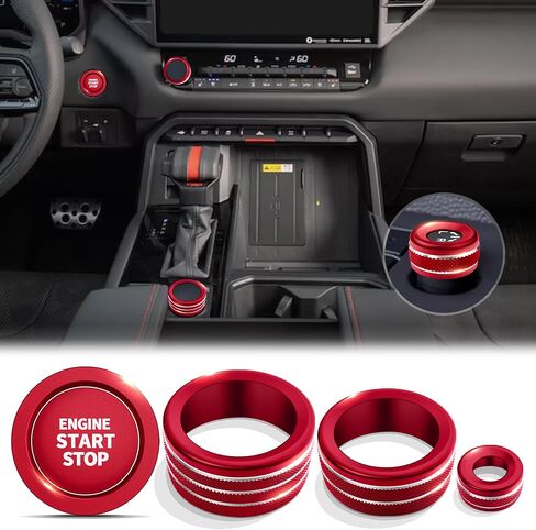 Knob Cover Accessories for Toyota Tundra 2022-2025 & Sequoia 2023-2025, 5pcs Aluminum Alloy Trim Set (Red, 14-inch Display Screen) in Kuwait