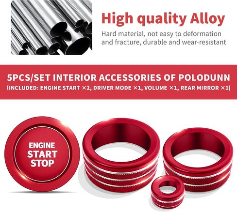 Knob Cover Accessories for Toyota Tundra 2022-2025 & Sequoia 2023-2025, 5pcs Aluminum Alloy Trim Set (Red, 14-inch Display Screen) in Kuwait