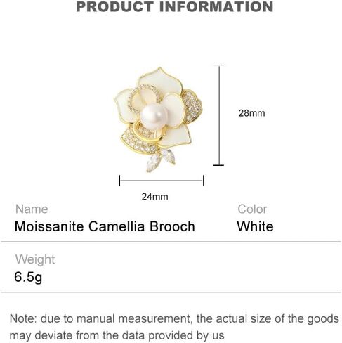 Delicate 14K Gold Camellia Brooch with Natural Freshwater Pearls, Moissanite Embellished Floral Lavish Diamond Brooch, Wedding Decorations for the Bride in Saudi Arabia