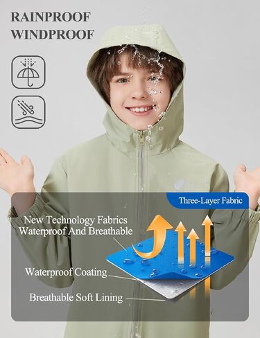 Kids Rain Jacket Lightweight Waterproof Rain Coats Outerwear with Hood for Boys Girls Size 4-15 in Saudi Arabia