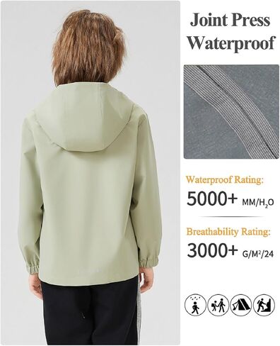 Kids Rain Jacket Lightweight Waterproof Rain Coats Outerwear with Hood for Boys Girls Size 4-15 in Saudi Arabia