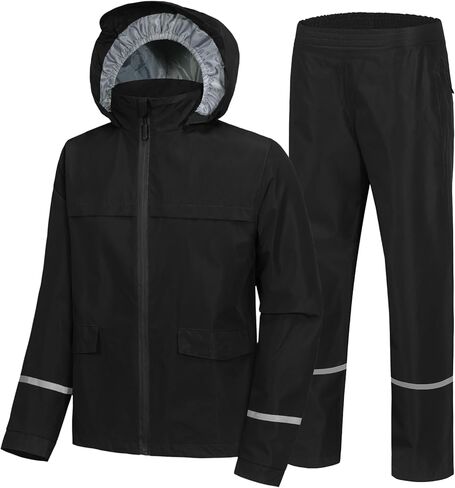 Kids Rain Suit Jacket and Pants Set with Reflective Strips Adjustable Hood Flap Pocket for Boys Girls in Saudi Arabia
