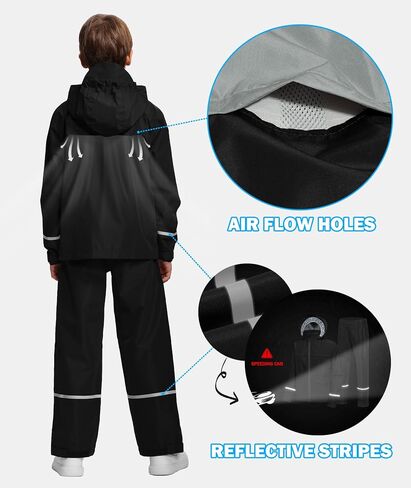 Kids Rain Suit Jacket and Pants Set with Reflective Strips Adjustable Hood Flap Pocket for Boys Girls in Saudi Arabia