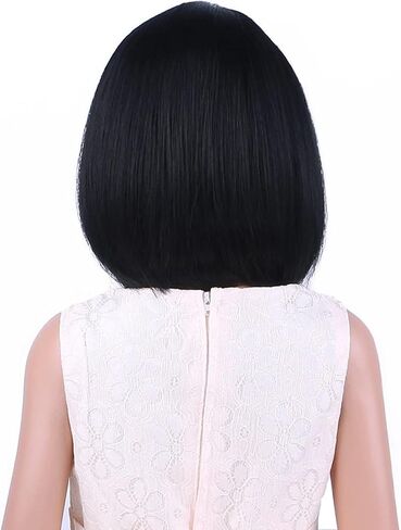 Kids Black Bob Wig Girls Short Straight Natural Black bob Wig with Bangs for Children in Kuwait