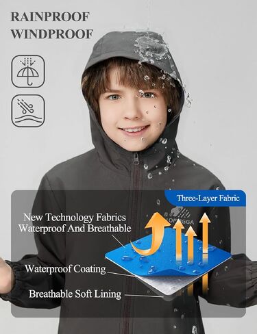 Kids Rain Jacket Lightweight Waterproof Rain Coats Outerwear with Hood for Boys Girls Size 4-15 in Saudi Arabia