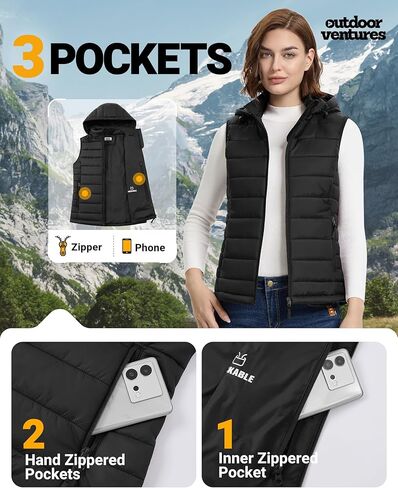 Outdoor Ventures Women's Lightweight Packable Hooded Puffer Vest Outerwear Zip Up Warm Sleeveless Winter Jacket Quilted Coat in Kuwait