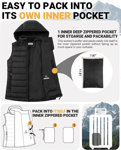 Outdoor Ventures Women's Lightweight Packable Hooded Puffer Vest Outerwear Zip Up Warm Sleeveless Winter Jacket Quilted Coat in Kuwait