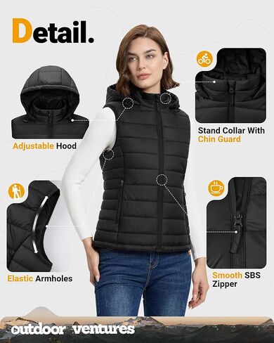 Outdoor Ventures Women's Lightweight Packable Hooded Puffer Vest Outerwear Zip Up Warm Sleeveless Winter Jacket Quilted Coat in Kuwait