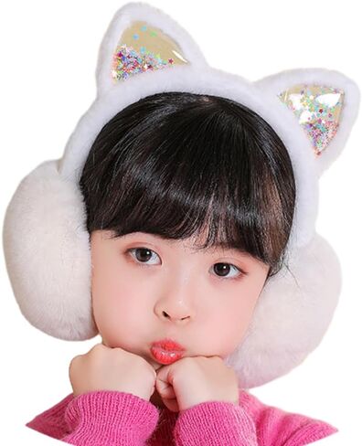 SIQITECHNO Winter Cute Kids Animal Earmuffs Foldable Cat Faux Fur Earmuffs Outdoor Ear Covers Cold Weather Fuzzy Earmuffs in Kuwait
