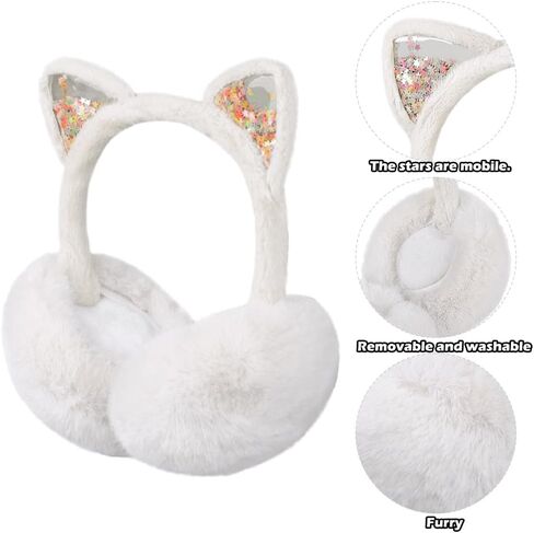 SIQITECHNO Winter Cute Kids Animal Earmuffs Foldable Cat Faux Fur Earmuffs Outdoor Ear Covers Cold Weather Fuzzy Earmuffs in Kuwait