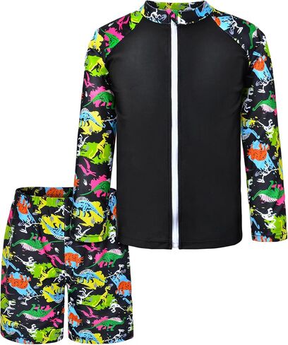 Boys Two Piece Rash Guard Swimsuits Long Sleeve Zipper Swim Shirt and Trunks Bathing Suit Swimwear Set in Saudi Arabia