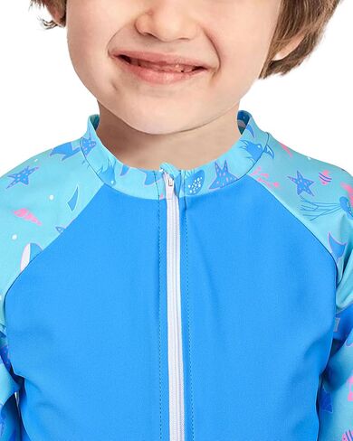 Boys Two Piece Rash Guard Swimsuits Long Sleeve Zipper Swim Shirt and Trunks Bathing Suit Swimwear Set in Saudi Arabia