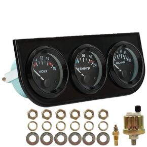 AUTOXBERT 2" 52mm Triple Gauge Kit Fahrenheit Degree Water Temp PSI Oil Pressure Voltmeter 3in 1 Car Meter Auto Gauge Set for 12 V Cars Boats Motorcycle Trucks, Black
