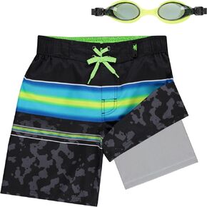 ZeroXposur Boys Swim Trunks with Compression Liner and Goggles, Quick Dry Swim Shorts