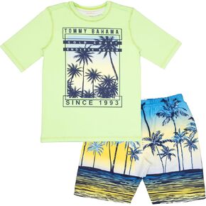 Tommy Bahama Boy's 2-Piece Swimsuit Set, Rash Guard & Swim Trunks 2-Pack Bundle for Kids and Teens