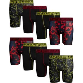 Reebok Boys Boxer Briefs - 8 Pack Performance 6" Inseam Long Leg Boxer Briefs Boys Underwear with Support Pouch (6-18) in Saudi Arabia