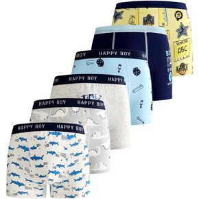 Boys' and Toddler Boxer Cotton Briefs,Comfort Breathable Underwear,Tag Free Underwear Pack of 6