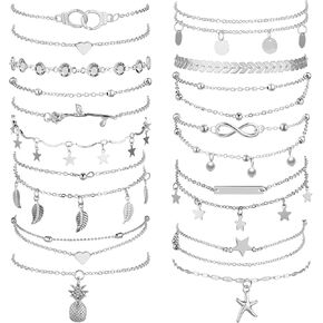 Hicarer 16 Pieces Ankle Bracelets 14K for Women Anklets Set Boho Beach Anklets Foot Chains Adjustable Foot Hand Jewelry Romantic Gift in Kuwait