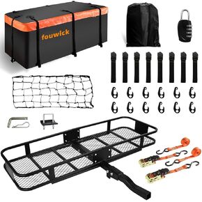 Folding Trailer Hitch Mount Cargo Carrier 60" 20" 6",500LBS Luggage Rack Basket Car Storage,58" 19" 24" Waterproof Bag,500LBS Anti-Rust Luggage2 Receiver,Trailer Hitch Mount for RVs, Pickups, Trucks