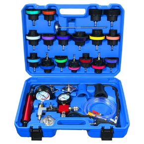 MKING 28PCS Coolant Radiator Pressure Tester Kit Universal Vacuum Cooling System Purge Refill Leak Refiller Tool Set,Universal Automotive Domestic Import Vehicles, Motorcycle