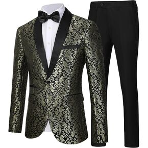 Men's Floral Dinner Party Prom Wedding Stylish Tuxedo Suits for Men One Button Dinner Jacket Pants Set