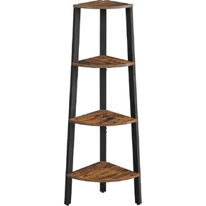 VASAGLE Corner Shelf Stand, 4-Tier Corner Bookshelf, Industrial Ladder Shelf, Plant Stand for Living Room, Office, Kitchen, Rustic Brown and Black ULLS34X
