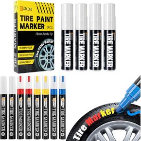 SELEAD 8-Pack White Red Yellow Blue Medium Tip Tire Markers + 4-Pack White Jumbo Wide Tip Tire Paint Pens for Car Tires Lettering