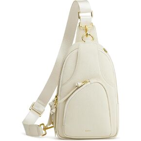 Kattee Sling Bag for Women, Leather Fanny Packs Crossbody Purse, Small Chest Bag with RFID Blocking, Beige