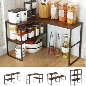 Golener Countertop Organizer Corner Shelf, 2 Tier Adjustable Stackable Corner Shelves for Kitchen, Bathroom, Spice Rack, Coffee Bar, Over Sink, Dresser Table, Corner Counter Shelf Stand, Natural Beige