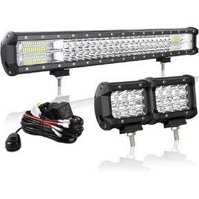 Auxtings 20 بوصة 420W LED LED BAR SPOT BEAW +2x 4 بوصة 48W SPOT LED PODS أضواء الضباب مع 2 LEADS 12 فولت الأسلاك مجموعة لقطات الالتقاط خارج الشاحنة الطريق 4x4 ATV مقطورة ، مقاومة للماء