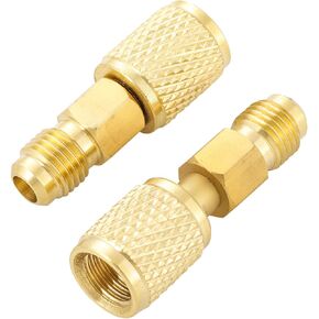 Anti-Blowback Adapters, 1/4" SAE Swivel Adapter, 90 Degree Elbow Mini Split Adapters 1/4 Female Swivel x 1/4 Male for R410A CFC HCFC HFC HVAC Refrigerant System 2PC (90 Degree)