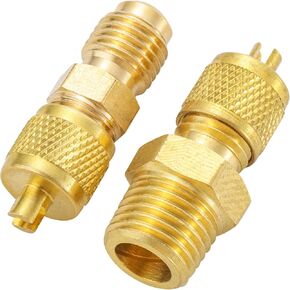 Brass Pipe Fitting 1/4 SAE Flare to 1/8 NPT Male, Brass AC Pipe Adapter Fittings, Tube Fitting Adapter with 1/4 Female Service Access Valve Cap for Air Conditioner Refrigeration HVAC System