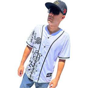 Puerto RICO Jersey Baseball Simbolos Taino Black and White Short Sleeve, v Neck