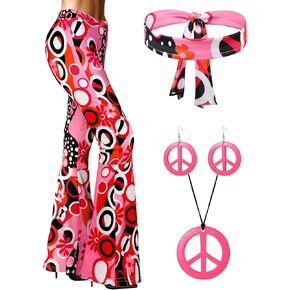 SATINIOR 60s 70s Women Hippie Costume Outfits Disco Retro Flared Pants for Carnival Party Halloween