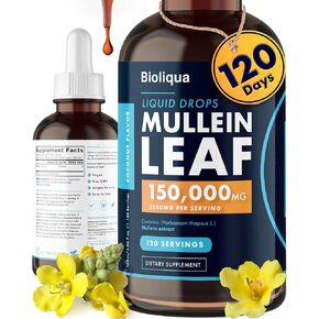 بيوليكيا موللين قطرات للرئتين - قوة عالية قدرها 150،000 ملغ لكل 4FL OZ - 120 حصص في 1،250 ملغ لكل جرعة - إزالة السموم من الرئة وتطهير القصبات - نكهة جوز الهند