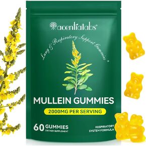 Mullein Gummies - Mullein Leaf Extract for Lungs, 2000mg Mullein Gummies for Lungs Detox, Respiratory Digestive Immune Support, 60 Count