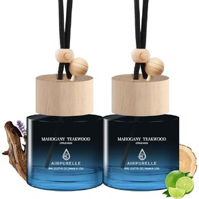Car Air Freshener Hanging 2 Pack Air Fresheners Diffuser - Mahogany Teakwood Fragrance Oil Air Diffuser for Car, 45+ days Long Lasting Fragrance, Two 0.27 FL OZ/8ML Made in USA